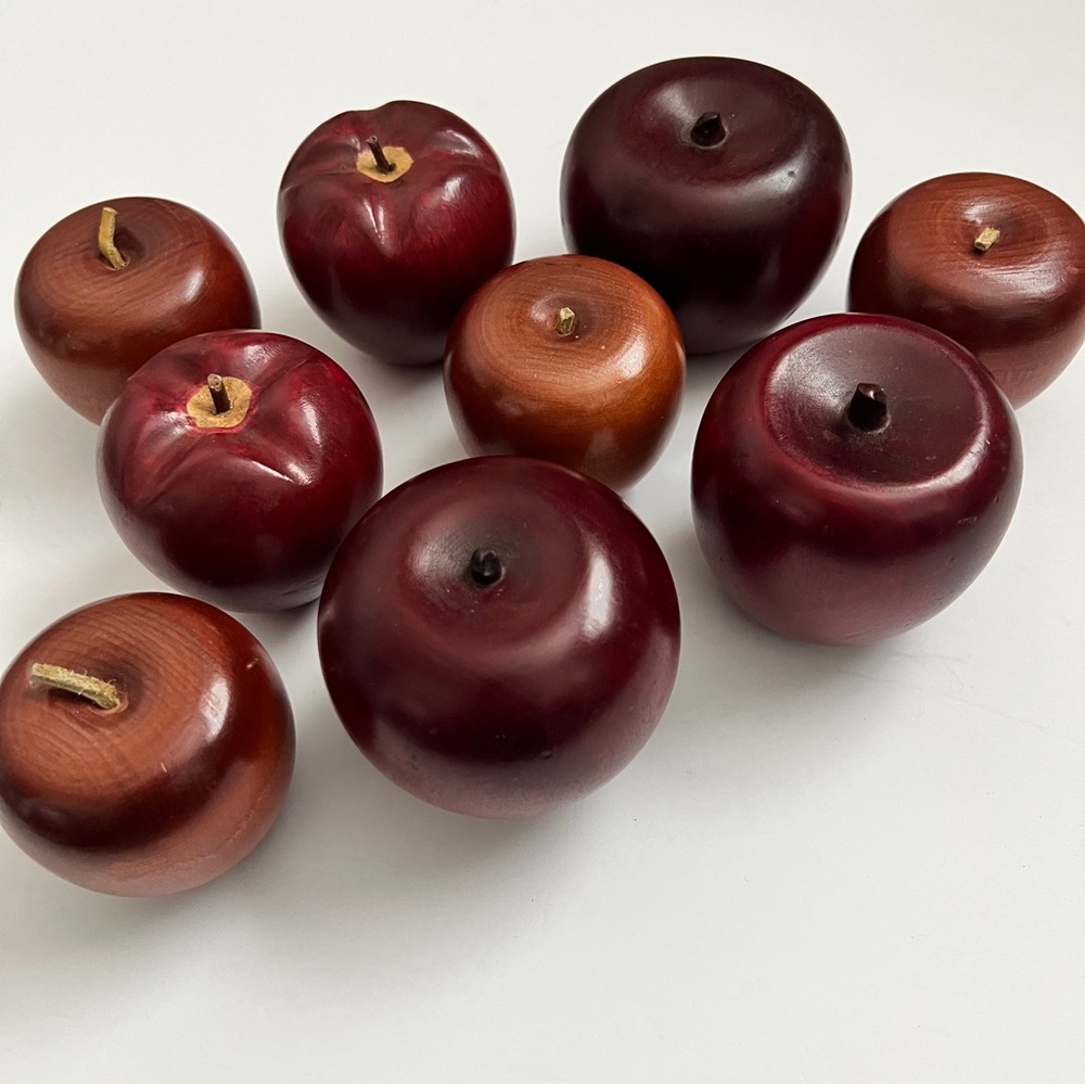 Decorative Wooden Apples Lot of 9 Artificial Red Wood Farmhouse Apple Assortment - Picture 2 of 5